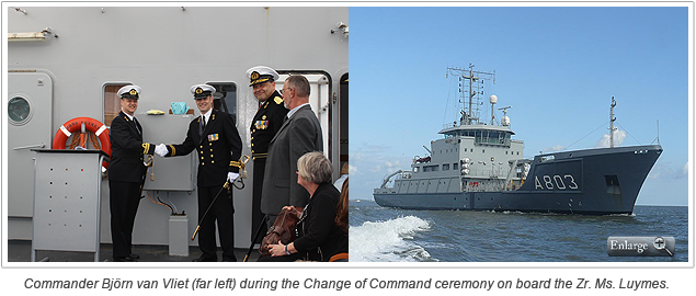 Commander Björn van Vliet (far left) during the Change of Command ceremony on board the Zr. Ms. Luymes.