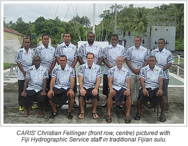 CARIS' Christian Fellinger (front row, centre) pictured with Fiji Hydrographic Service staff in traditional 