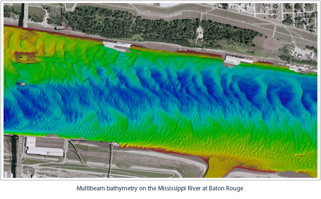 Multibeam bathymetry on the Mississippi River at Baton Rouge