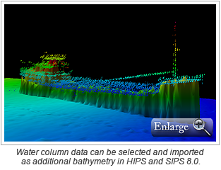 Water column data can be selected and imported as additional bathymetry in HIPS and SIPS 8.0.