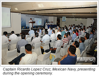 Captain Ricardo Lopez Cruz, Mexican Navy, presenting during the opening ceremony.