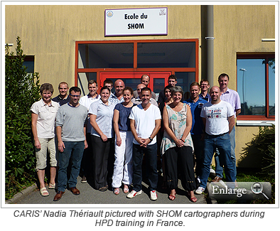 CARIS’ Nadia Thériault pictured with SHOM cartographers during HPD training in France.