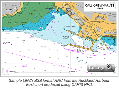 Sample LINZ's BSB format RNC from the Auckland Harbour East chart produced using CARIS HPD.