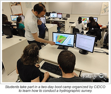Students take part in a two-day boot camp organized by CIDCO to learn how to conduct a hydrographic survey.