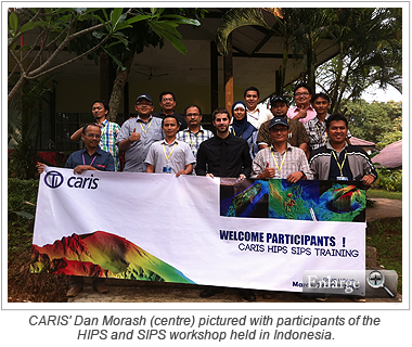 CARIS' Dan Morash (centre) pictur­_ed with participants of the HIPS and SIPS workshop held in Indonesia.