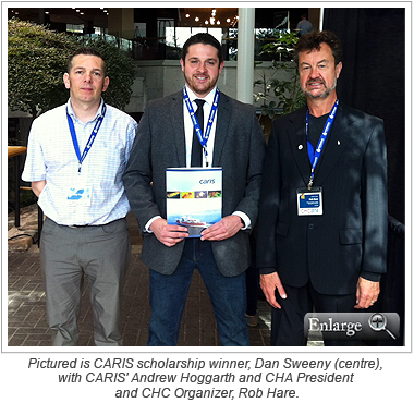Pictured is CARIS scholarship winner, Dan Sweeny (centre), with CARIS' Andrew Hoggarth and CHA President and CHC Organizer, Rob Hare.