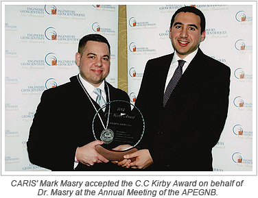 CARIS' Mark Masry accepted the C.C Kirby Award on behalf of Dr. Masry at the Annual Meeting of the APEGNB.